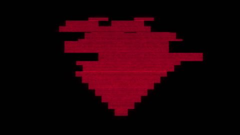 pixel heart on digital old tv screen seamless loop glitch interference animation new dynamic holiday retro joyful colorful retro vintage video footage