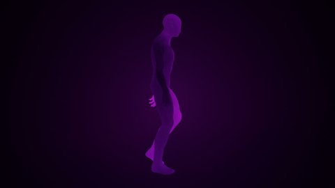 Animation of walking abstract man on colorful background. Animation of seamless loop.