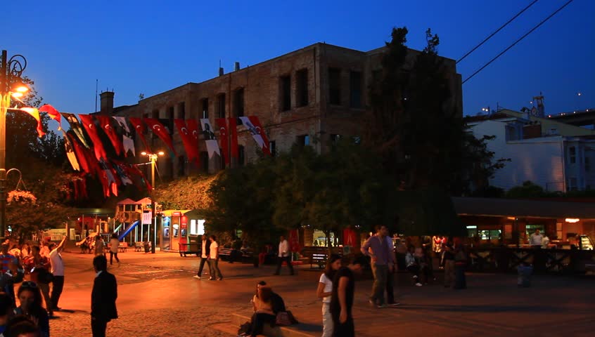 ISTANBUL - SEP 23: People enjoying at Ortakoy Coast at night on September 23,