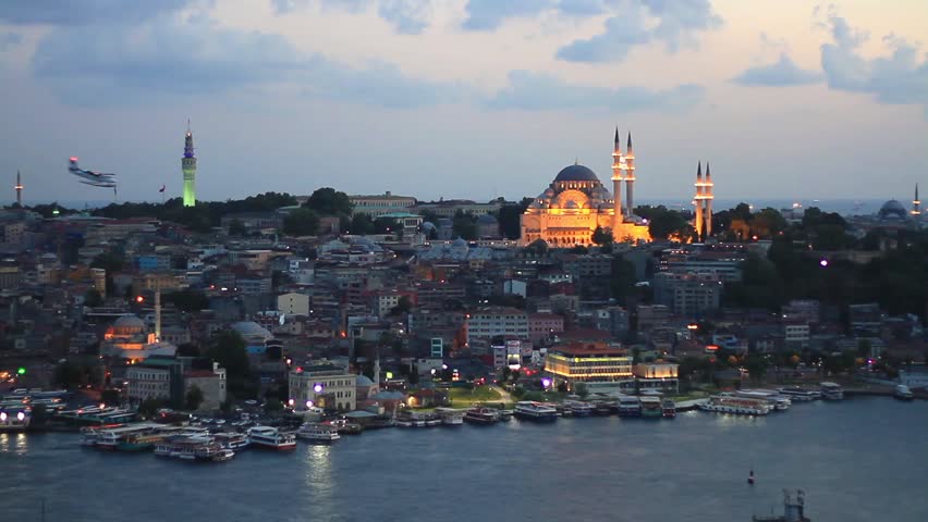 Eventide in Istanbul. View from Galata Tower to Old Istanbul. Looking over