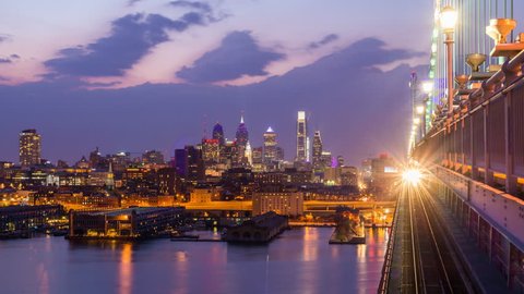 Philadelphia, Pennsylvania, USA downtown skyline from the Benjamin Franklin Bridge.