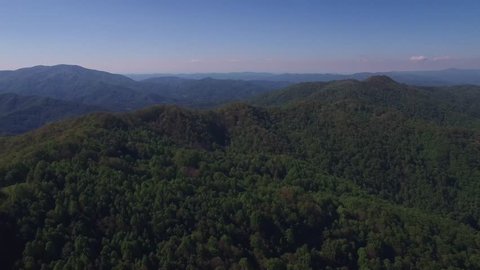 Aerial flyover of the Appalachian Mountains in the Blue Ridge Mountains during the springtime season.