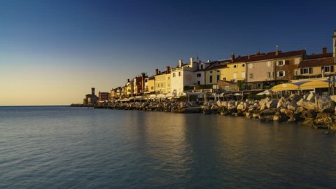  Piran Slovenia, Variable hours of the day, sunset on the Adriatic Sea. 4K, time-lapse