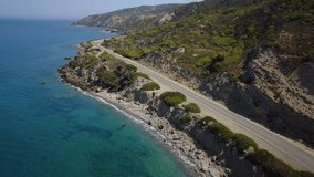 Aerial View: Drone video of beaches in Rhodes Mandriko, Rodos island