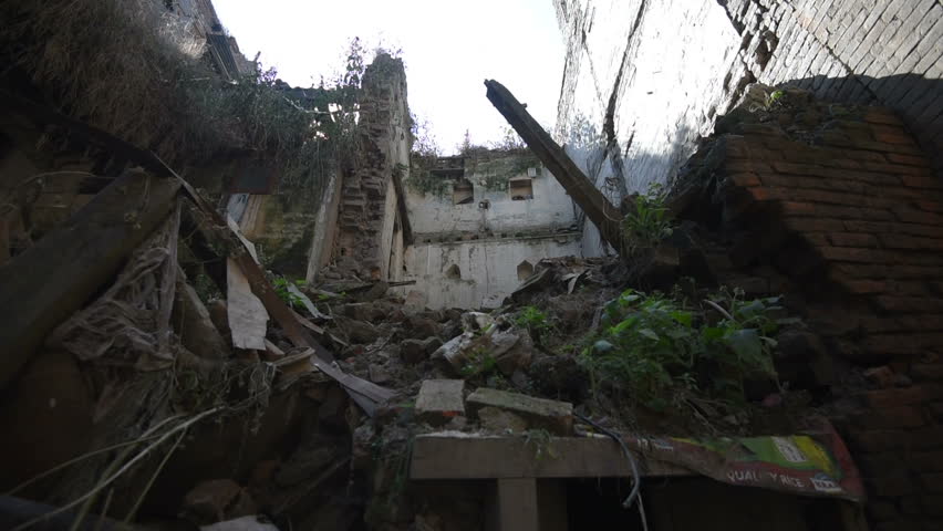 Buildings and homes destroyed after the earthquake in Bhaktapur Nepal