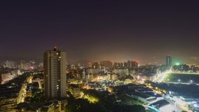 Beautiful aerial motion timelapse of building, cityscapes of New Taipei City, Taiwan