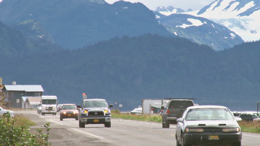 HOMER, AK - CIRCA 2011: Moderate traffic on the Homer Spit Road during