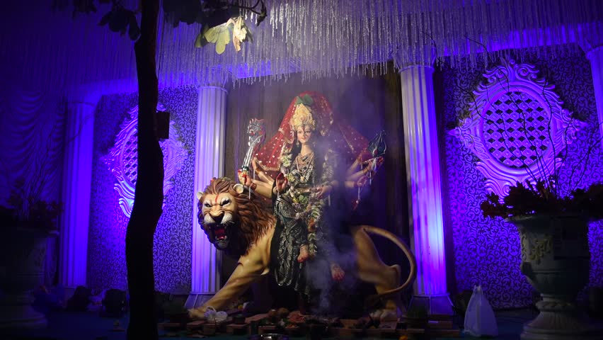 Goddess Durga idol, Sculpture of Hindu Goddess Durga. Royalty-Free Stock Footage #31350610