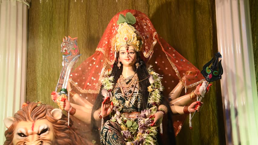 Goddess Durga idol, Sculpture of Hindu Goddess Durga. Royalty-Free Stock Footage #31350631