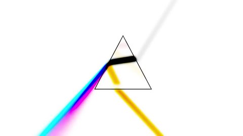CG animation of prism separating a ray of light into the seven colors of the spectrum. Light source rotates, creating nice rainbow effects. Inverted colors and glow effect used to stylize the footage