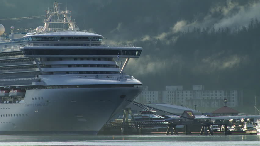 WHITTIER, AK - CIRCA 2012: Cruise Ship in Whittier, AK Misty with Birds