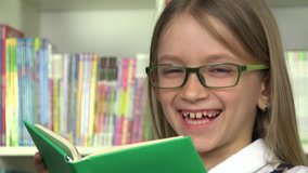 Student Child Reading Books in Library School Girl Studying Learning in Class 4K