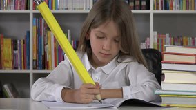 Student School Girl Writing Studying in Library Learning Child at Desk Office 4K