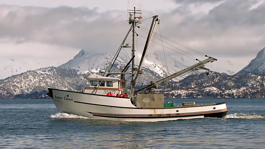 HOMER, AK - CIRCA 2012: An Alaskan trawler returns to port just off the Homer