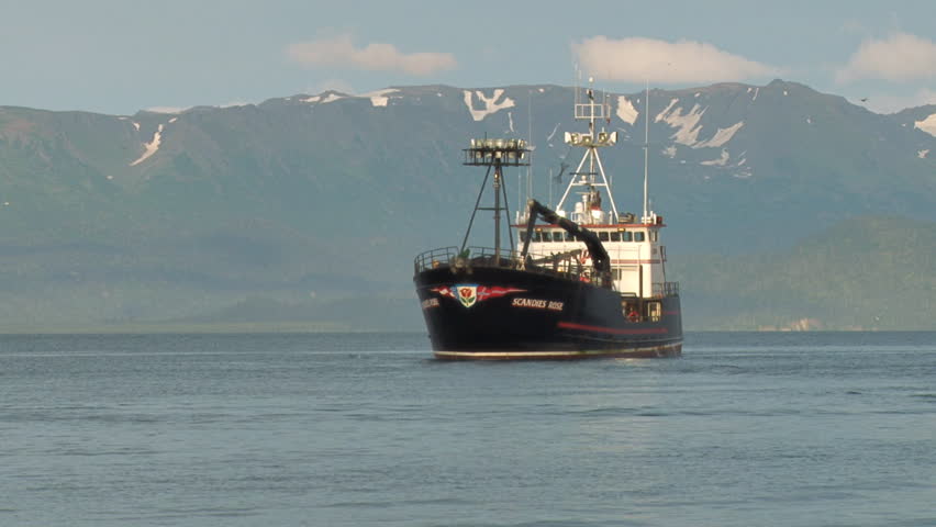 HOMER, AK - CIRCA 2012: Large commercial crabbing or fishing vessel on approach