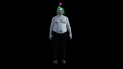 Thick clown dances, 3D Animation, Alpha Channel ,isolated