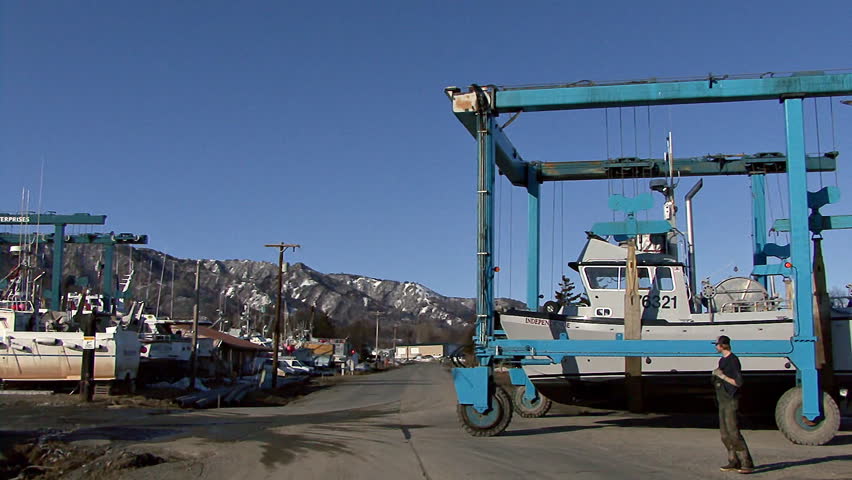 HOMER, AK - CIRCA 2012: The Travel Lift is a sling designed to hoist boats out