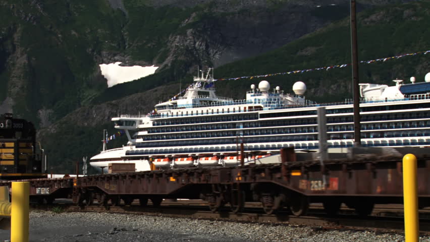 WHITTIER, AK - CIRCA 2012: Alaska Railroad Locomotives Passing in Whittier, AK