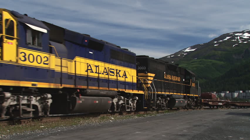 WHITTIER, AK - CIRCA 2012: Two roaring, creaking locomotives of the Alaska