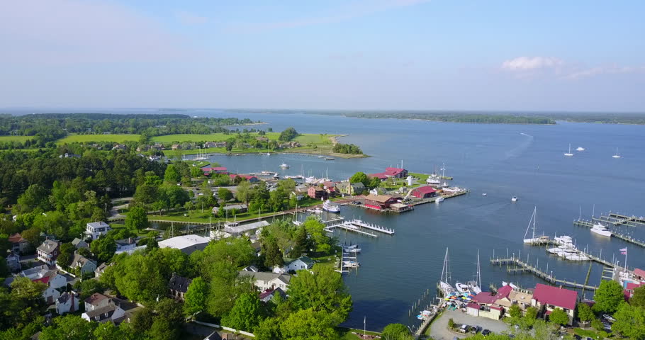 Aerial view of Chesapeake Bay and boats in Maryland