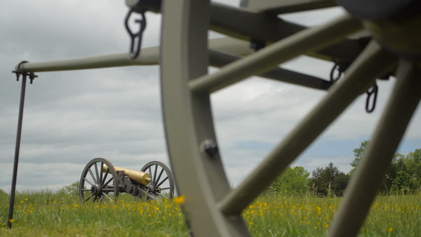 VIRGINIA - MAY 2017 - Civil War 150th anniversary.  Memorial, monument on Civil War Battlefield.  Brass / Bronze cannon on carriage on display on battlefield.  Virginia Battlefield.  National Park.
