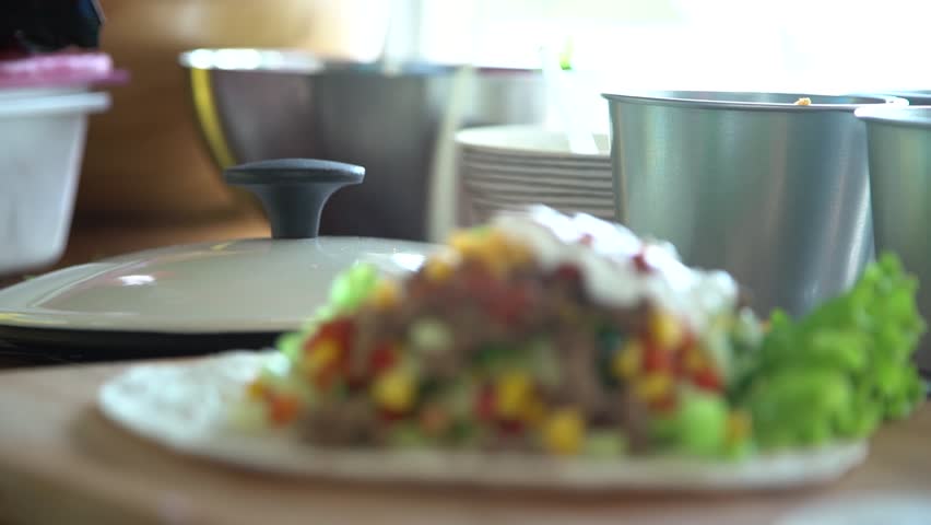 Sauce on tacos closeup