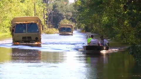 CIRCA 2010s - South Carolina National Guard troops evacuate people in a huge flood in Nichols, South Carolina in 2016.