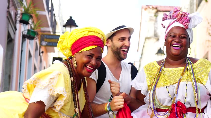 Taking a Selfie with Brazilian Woman - "Baianas" in Pelourinho, Bahia Royalty-Free Stock Footage #31372915