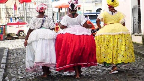 Brazilian Women Baianas Walking Around Pelourinho Stock Footage Video ...