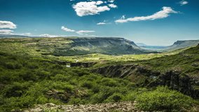 Beautiful scenic landscape of Icelandic nature. 4K Time Lapse Footage.