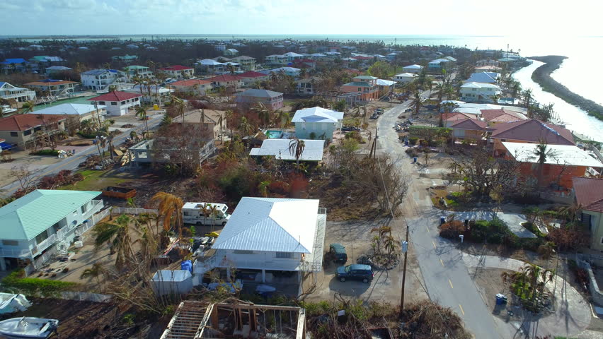 Aerial drone footage Duck Key after Hurricane Irma 4k