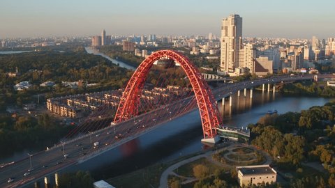 Aerial View of Picturesque Bridge in Moscow's Krylatskoye District