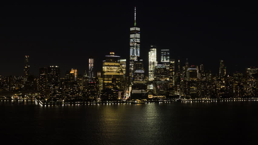 New York City Sky line at night from Jersey City, a panning Time Lapse