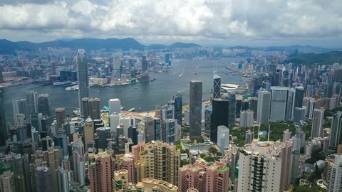 Aerial hyperlapse video of Victoria Harbour in Hong Kong