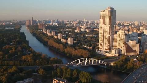 Aerial View of Picturesque Bridge in Moscow's Krylatskoye District