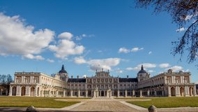 Clouds motion in Royal Palace of Aranjuez, Madrid, Spain. UNESCO World Heritage. Time lapse.