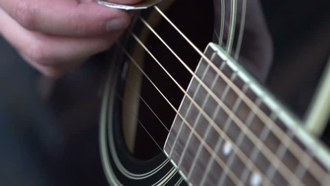 Guitar strings strummed in Slow motion.  Shot at 240 frames per second.