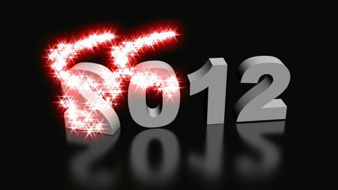 Happy New Year 2013. Year 2012 text spinning and converting in 2013 with spiral glittering particle effects.