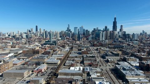 West side Chicago skyline train Winter