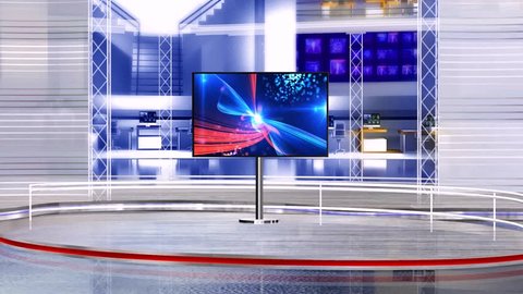 
Tv studio virtual set perfect for any type of news or information presentation. The background features a stylish and clean layout with subtle movements and animations.