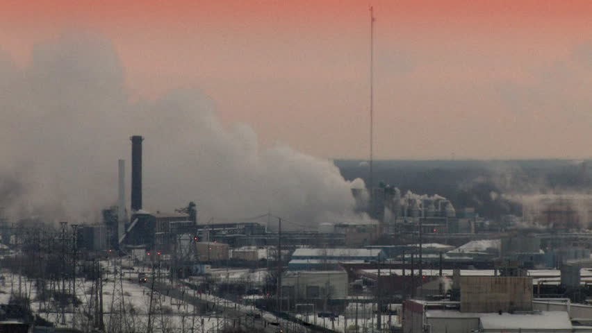 Smoke emerges from a factory in Niagara Falls, NY.
