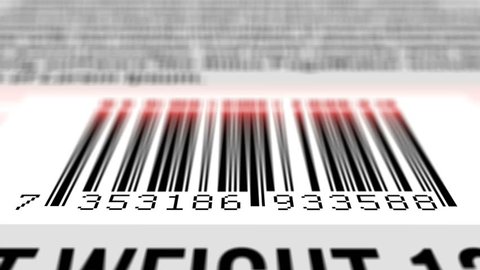 Animation of Bar-code and Laser Line Barcode Scanners on Product Label. Close-Up Shot. Seamless Loop.