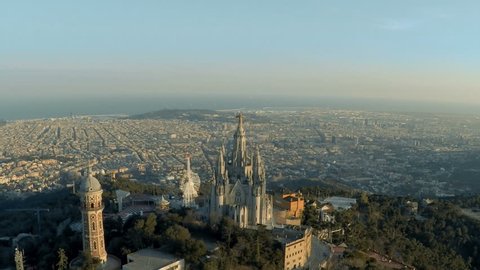 Aerial skyline of Barcelona from Tibidabo mountain