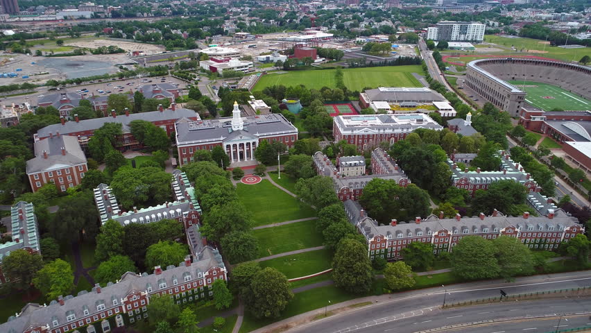 CAMBRIDGE, MA, USA - JUNE 28, 2017: Harvard business school Massachusetts 4k prores drone shot