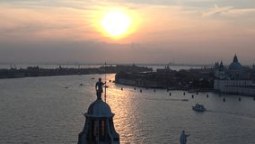 Sunset over Venice. View from the Cathedral of San Giorgio Maggiore. Italy
