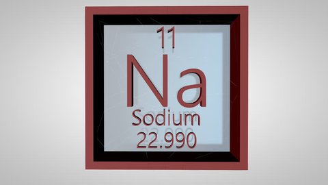 Sodium. Element of the periodic table of the Mendeleev system. IUPAC version is dated 28 November 2016. Standard atomic weight. 3D animation alpha PNG.