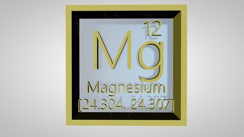 Magnesium. Element of the periodic table of the Mendeleev system. IUPAC version is dated 28 November 2016. Standard atomic weight. 3D animation alpha PNG.