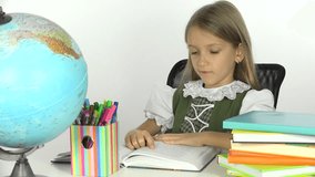 Student Child Studying, Reading  Earth Globe, Girl Learning Geography 4K 