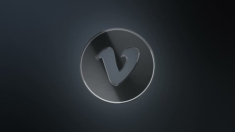 Editorial Animation: 3D rotation of symbol of Vimeo logo from glass. Animation of seamless loop.