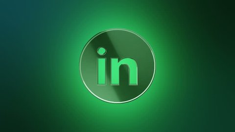 Editorial Animation: 3D rotation of symbol of LinkedIn logo from glass. Animation of seamless loop.